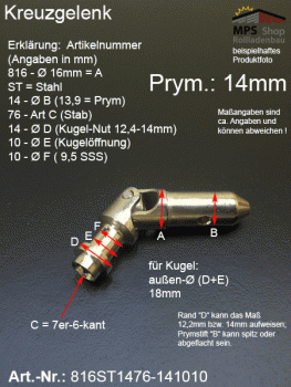 Kreuzgelenk 16mm, 816ST1476-141010, Prym-Stift 14mm