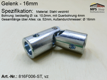 816F006 Kreuzgelenk Ø16mm, Z1+Z2: 10mm Bohrung, QB: 4mm, ST, vz