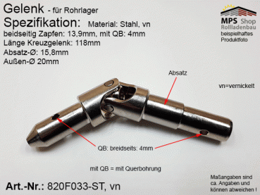 820F033 Kreuzgelenk Ø20mm, beids.Zapfen 13,9mm, QB: 4mm, Stahl-vn.