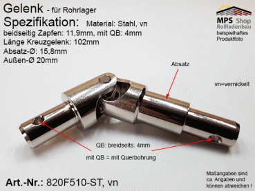 820F510 Kreuzgelenk Ø20mm, beids.Zapfen 12,9mm, QB: 4mm, Stahl-vn.