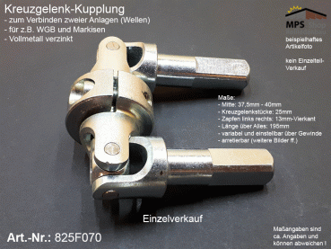 825F070 Kreuzgelenk-Kupplung Ø25mm, beids.Zapfen 13mm, L.: 195mm, Stahl-vz.