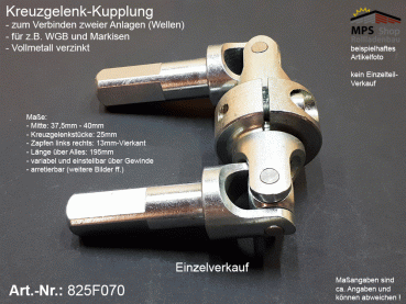 825F070 Kreuzgelenk-Kupplung Ø25mm, beids.Zapfen 13mm, L.: 195mm, Stahl-vz.