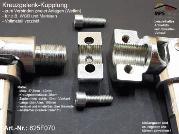 825F070 Kreuzgelenk-Kupplung Ø25mm, beids.Zapfen 13mm, L.: 195mm, Stahl-vz.