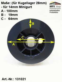 Gurtscheibe Ø 100mm, SW40, lange WK, Minigurt, für Kugellager 28mm