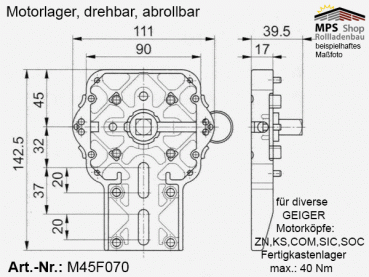 M45F070 Motorlager, Neubaulager für ZN+KS+COM+SIC+SOC-Kopf SolidLine bis 40Nm, abrolllbar