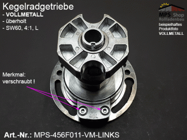 MPS-456F011-VM Kegelradgetriebe, Kurbelgetriebe, SW60, gr.Fuß, 4:1-LINKS, 6mm-4kant-Antrieb - überholt, im Austausch