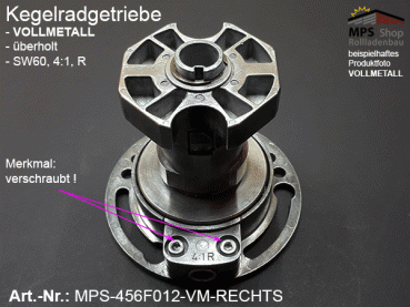 MPS-456F012-VM Kegelradgetriebe, Kurbelgetriebe, SW60, gr.Fuß, 4:1-RECHTS, 6mm-4kant-Antrieb - überholt, im Austausch