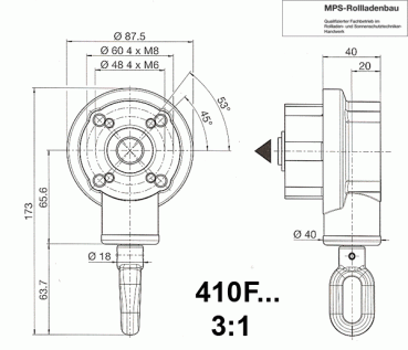 Markisen Kegelradgetriebe 410F... 3:1