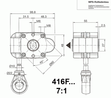 SONDERANGEBOT 7:1 Markisen Schneckengetriebe 416F156