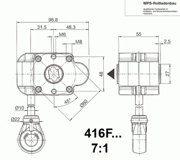 SONDERANGEBOT 7:1 Markisen Schneckengetriebe 416F158