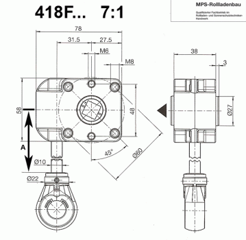 418F028 M.-SG 7:1 weiß, ohne Bund, Achsverlängerung 150mm