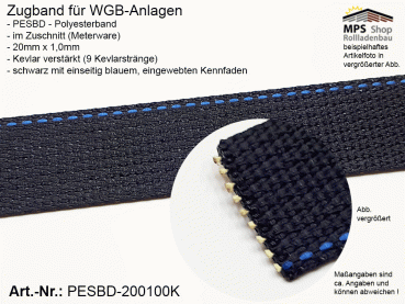 PESBD200100K - Zugband für WGB 20mm x 1,0mm - schwarz mit blauem Kennfaden