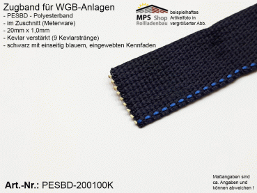 PESBD200100K - Zugband für WGB 20mm x 1,0mm - schwarz mit blauem Kennfaden