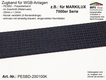 PESBD-200100K - Zugband für WGB 20mm x 1,0mm - schwarz mit blauem Kennfaden