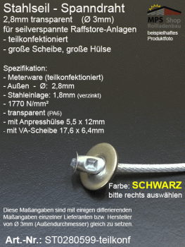 Stahlseil 1,8/2,8mm, lfd.Meter, U-Scheibe & Hülse teil-konfektioniert - groß