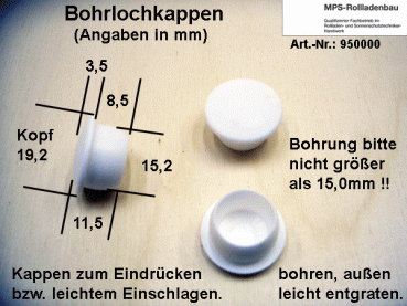 STÜCKWARE - Bohrlochkappe-weiß, für Bohrung Ø15mm (15,2mm)