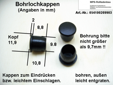 STÜCKWARE - Bohrlochkappe-schwarz, für Bohrung Ø9,8mm (9,7mm)