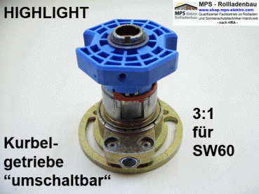 446F612, Kegelradgetriebe, Kurbelgetriebe umschaltbar SW60, 3:1, 6/4-kant