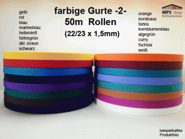50m Rolle, farbiger Gurt 22/23x1,5mm, Rolladengurt, Rollladen Gurtband