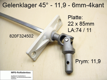 Gelenklager 45°, 11,9 - 6mm-4kant - PVC-Platte - günstige Alternative