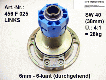 Kegelradgetriebe, Kurbelgetriebe, SW40/60, gr.Fuß, 4:1, 28/21kg, 6mm-6kant