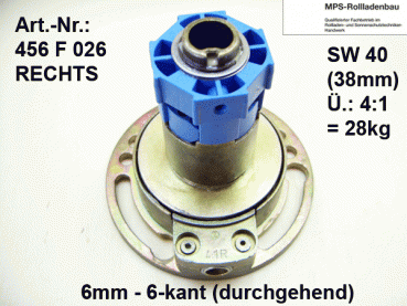 Kegelradgetriebe, Kurbelgetriebe, SW40/60, gr.Fuß, 4:1, 28/21kg, 6mm-6kant