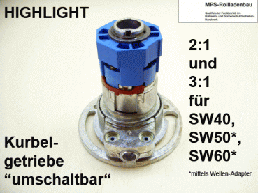 Kegelradgetriebe, Kurbelgetriebe umschaltbar SW40,50,60 - 2:1, 3:1