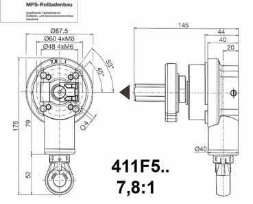 Markisen Kegelradgetriebe 411F5.. 7,8:1