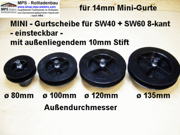 MINI-Gurtscheibe einsteckbar, SW40 + SW60, außenliegender Stift 10mm