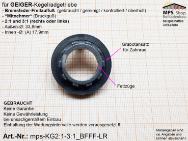 mps-KG2:1_3:1_BFFF-LR - Bremsfeder-Freilauffuss für Kegelradgetriebe - GEBRAUCHT