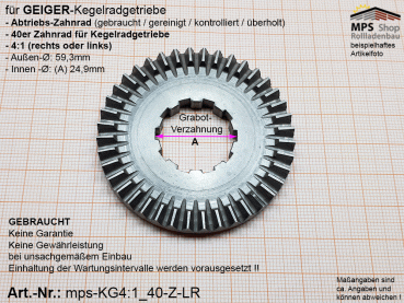 mps-KG4:1_40-Z-LR, Zahnrad 40 Zähne für Kegelradgetriebe - GEBRAUCHT