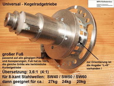 Universal-Kurbelgetriebe, Kegelradgetriebe, EINZELN, gr.Fuß