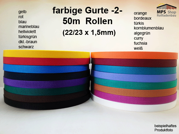 Gurtband Rollladengurt 14mm Gelb-Rot-Rosa-Orange-Grün-Blau-Schwarz 