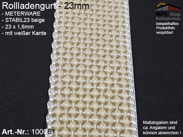 100061 Meterware Stabil23 beige, 23x1,6mm Rollladengurtband