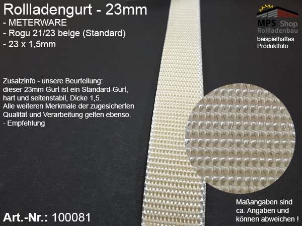 100081 Meterware Rogu 23mm beige, Standard-Rollladengurt