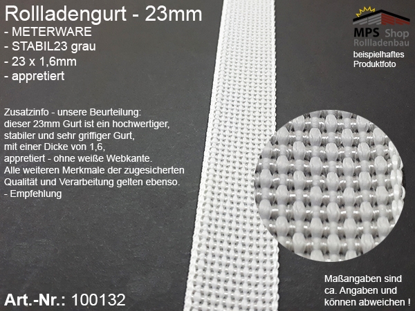 100132 Meterware Stabil23 grau-appretiert, 23x1,6mm Rollladengurtband