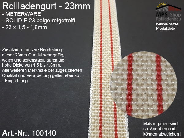 100140 Meterware, Gurt 23mm, Solid E23-rotgestreift, Rollladengurt