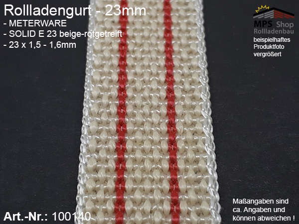 100140 Meterware, Gurt 23mm, Solid E23-rotgestreift, Rollladengurt