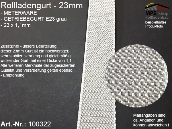 100322 Meterware Getriebegurt grau 23x1,1mm, Rollladengurtband