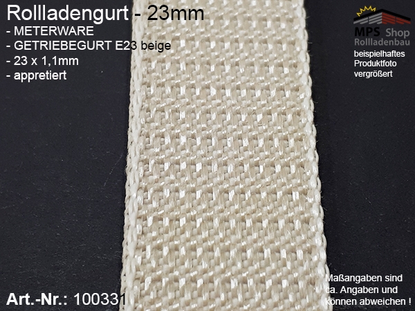 100331 Meterware Getriebegurt beige appretiert 23x1,1mm, Rollladengurtband