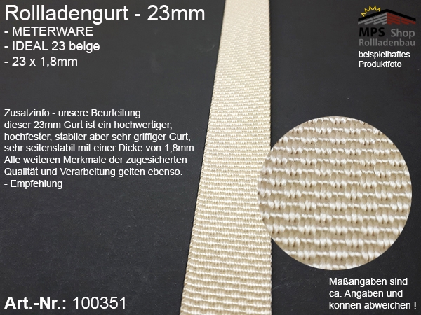 100351 Meterware Ideal23 beige 23x1,8mm Rollladengurtband