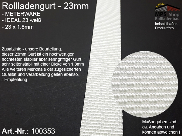 100353 Meterware Ideal23 weiß 23x1,8mm Rollladengurtband