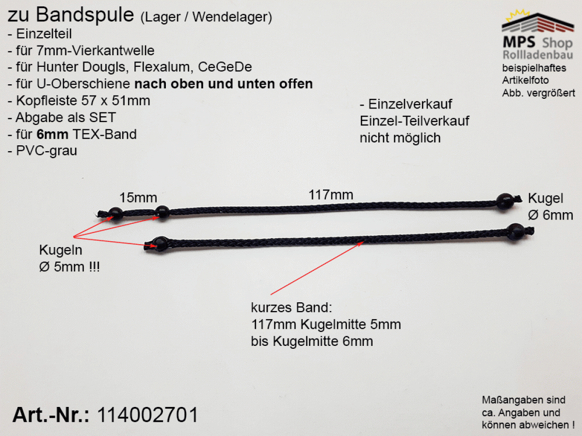 114002701, Bandspule, TEX 6mm, Welle 7mm-Vierkant (HD, Flexalum, CeGeDe)