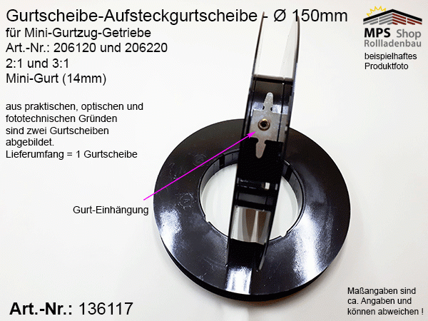 MPS-Elektro Rollladen Shop - 136117, Gurtscheibe, Mini Gurtzuggetriebe