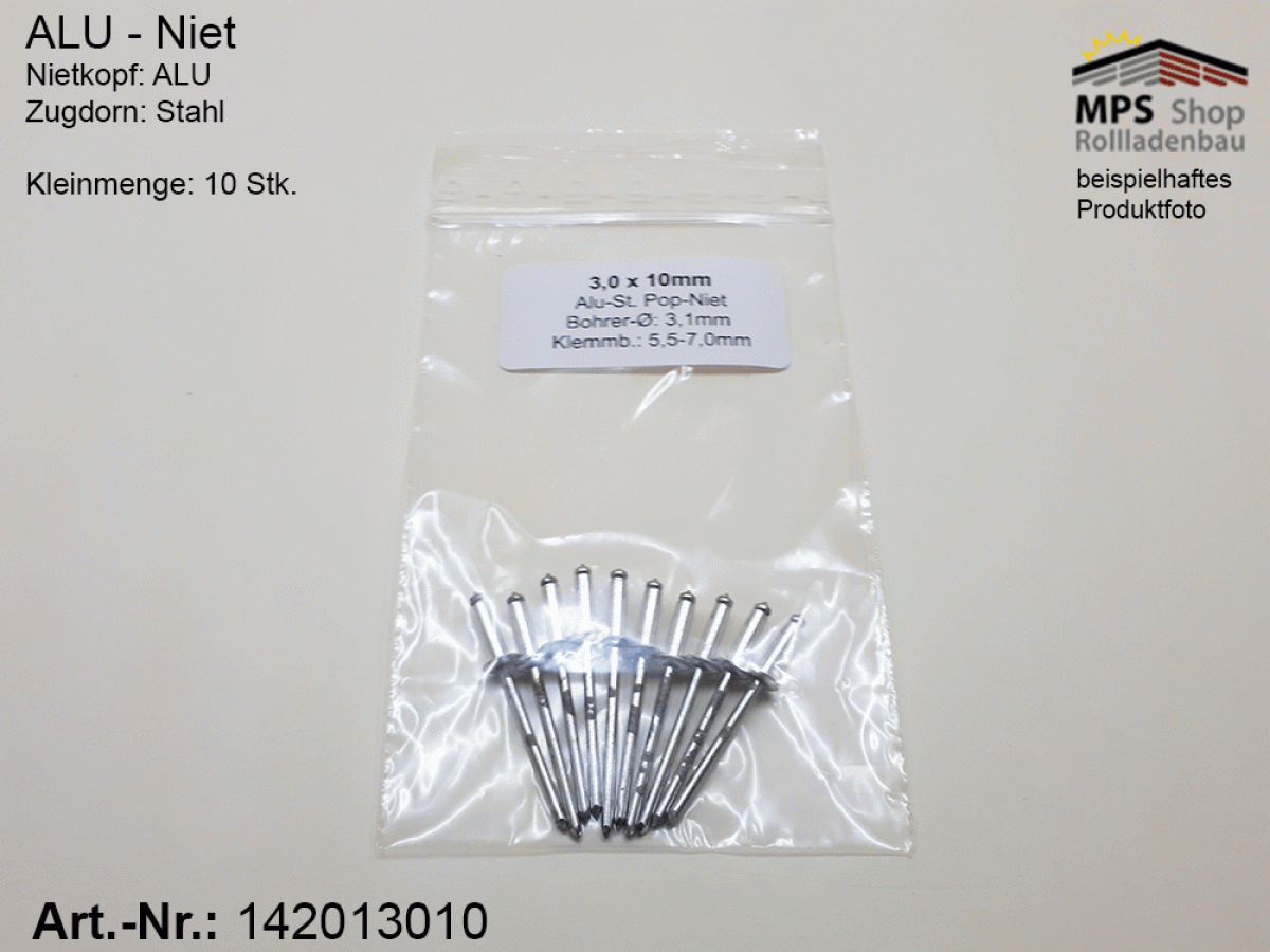 142013010, ALU-Blindniet 3,0mm x 10mm - 10er Pack