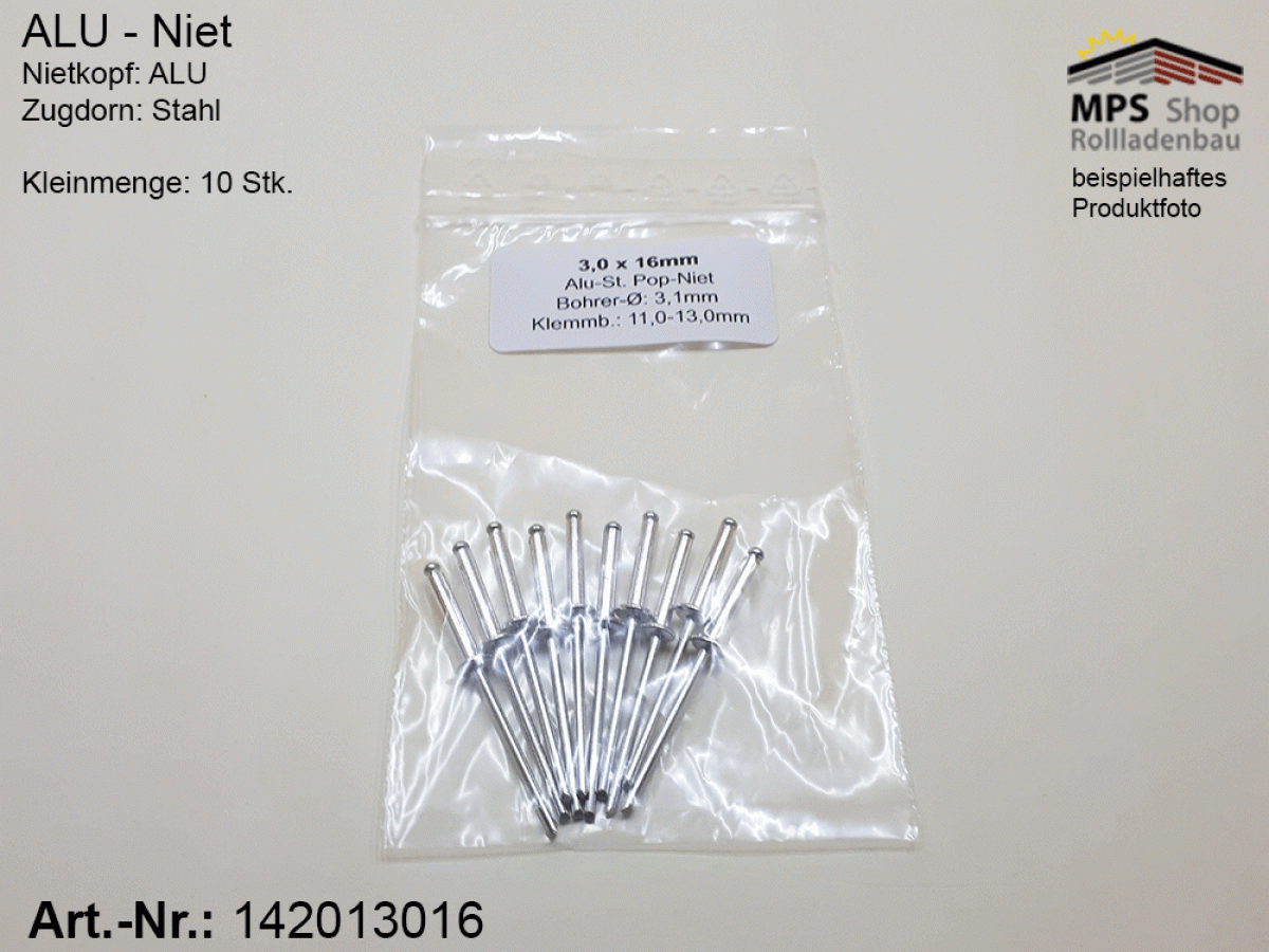 142013016, ALU-Blindniet 3,0mm x 16mm - 10er Pack