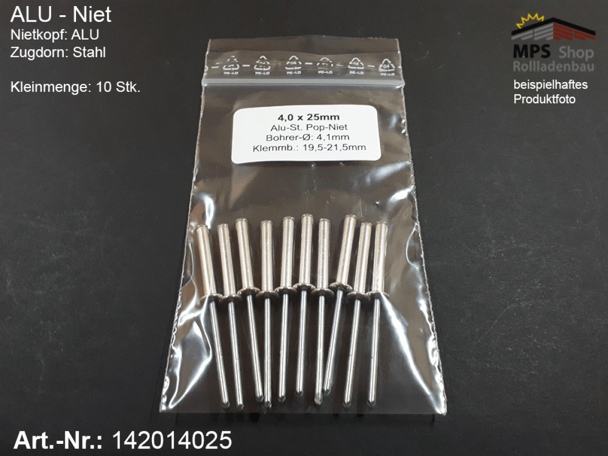 142014025, ALU-Blindniet 4,0mm x 25mm - 10er Pack