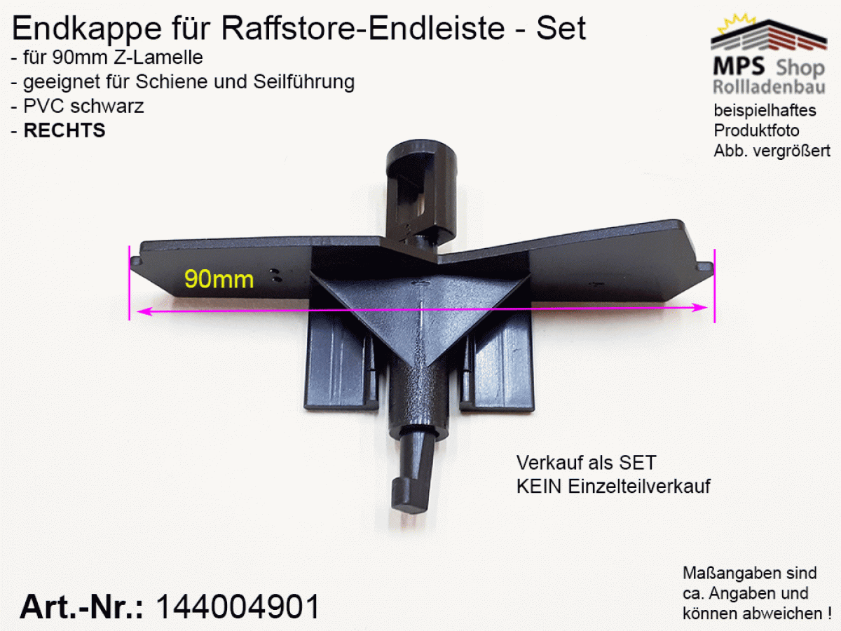 144004901 90-R-Z Endkappe 90mm, RECHTS, PVC-schwarz