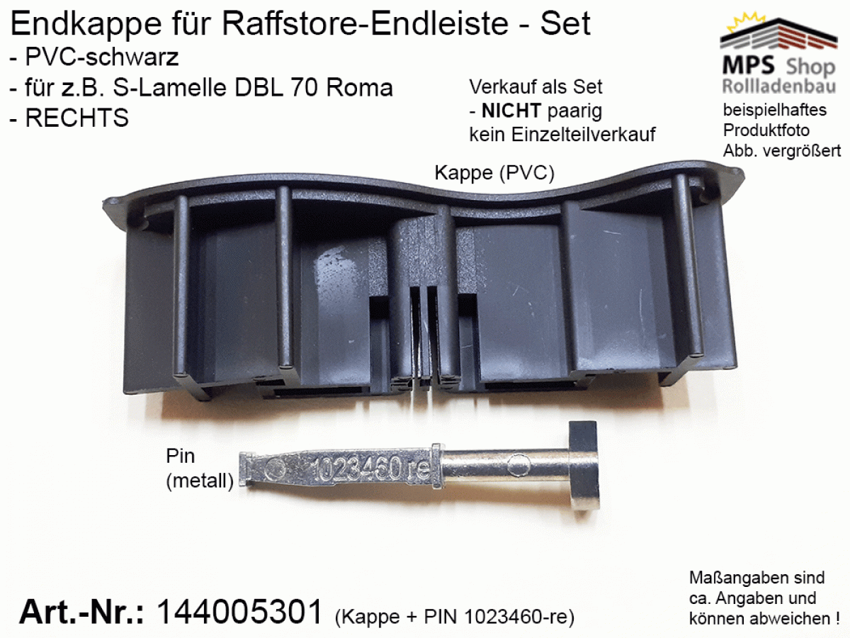144005301-70-R, Endkappe 70mm, RECHTS, PVC-schwarz - Roma