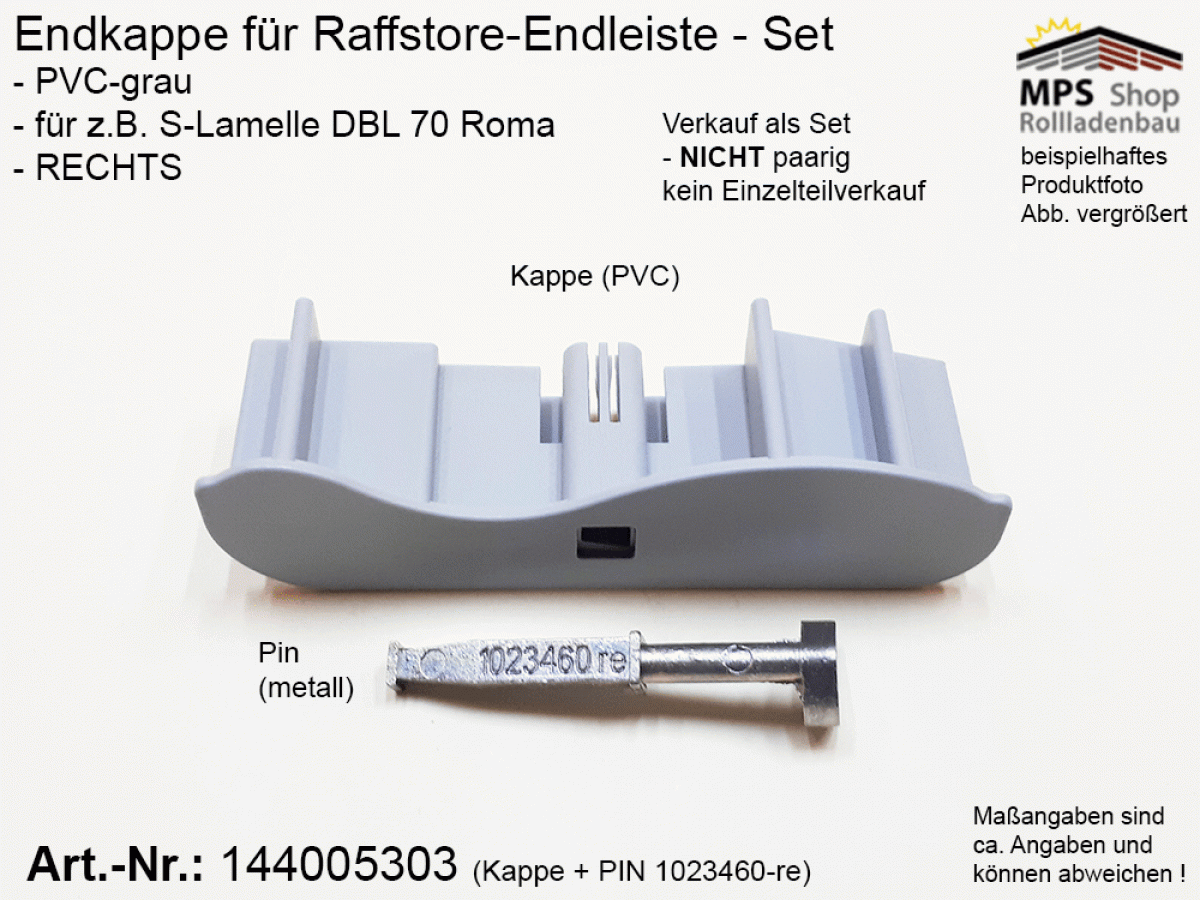 144005303-70-R, Endkappe 70mm, RECHTS, PVC-grau - Roma